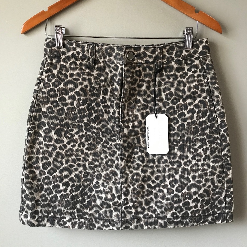 Velvet Heart Leopard Print Skirt - Black and Cream